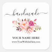 書道手作り水彩桃色赤面フローラ スクエアシール (正面)