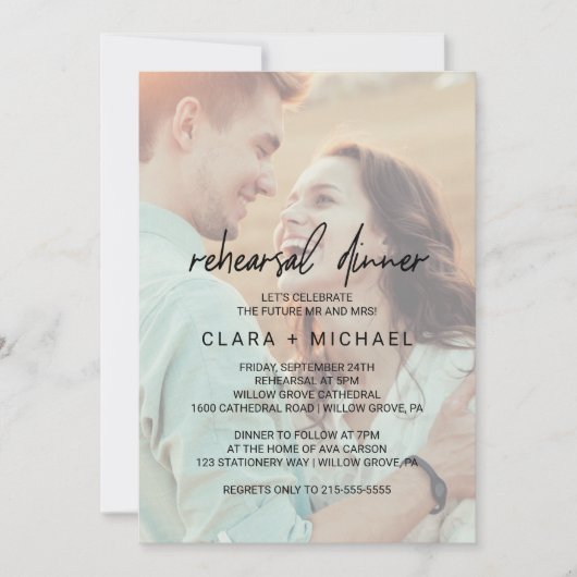 書道暗お洒落色の写真リハーサルディナー 招待状 (正面)