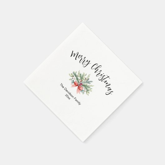 書道楽しいクリスマスの緑の家族 スタンダードカクテルナプキン (角)