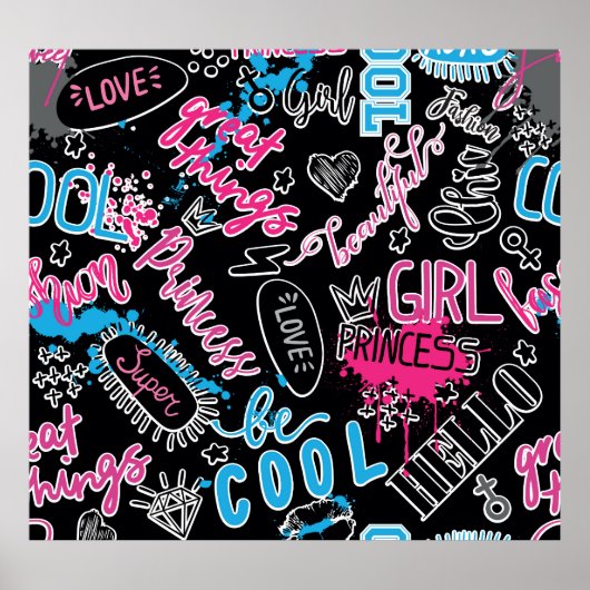 書道標語で女の子のパターン，ハート, wo ポスター (正面)