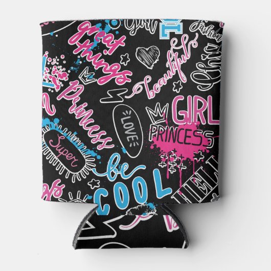 書道標語で女の子のパターン，ハート, wo 缶クーラー (正面)