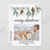 書道水彩松のコーン写真クリスマス ポストカード (正面/裏面)