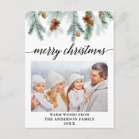 書道水彩松のコーン写真クリスマス ポストカード (正面)
