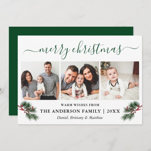 書道水彩松の実3フォトグリーン シーズンカード (正面/裏面)