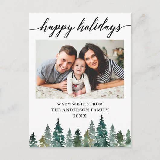 書道水彩松の木フォトホリデー ポストカード (正面)