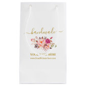 書道水彩桃色フローラ手作り金ゴールド スモールペーパーバッグ (正面)
