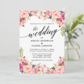 書道水彩桃色赤面フローラ結婚 招待状 (スタンド正面)