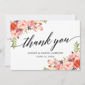 書道水彩珊瑚結婚フローラ サンキューカード (正面)