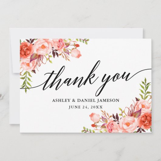 書道水彩珊瑚結婚フローラ サンキューカード (正面)