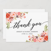 書道水彩珊瑚結婚フローラ サンキューカード (正面/裏面)