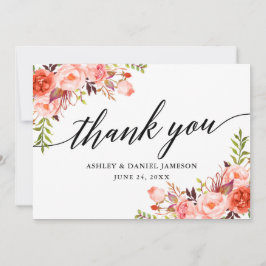 書道水彩珊瑚結婚フローラ サンキューカード