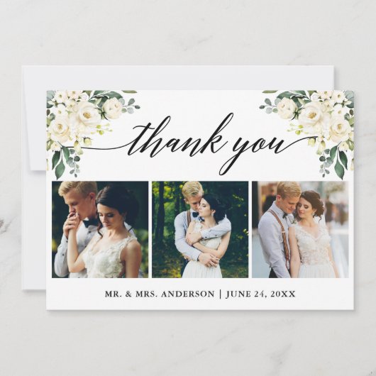 書道水彩白フローラ結婚の写真 サンキューカード (正面)