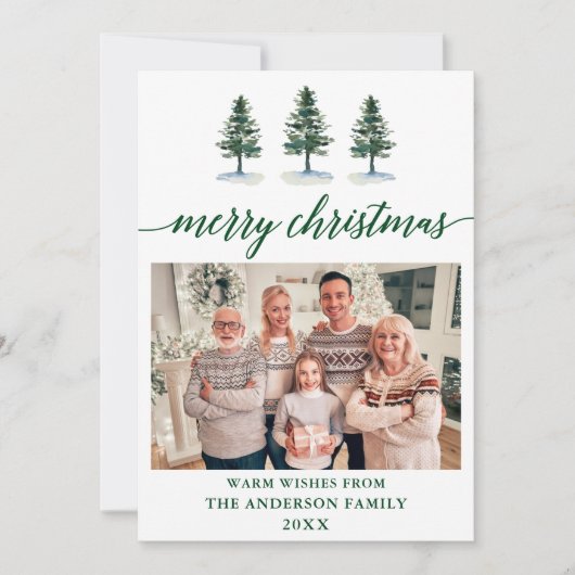 書道水彩緑松フォトクリスマス シーズンカード (正面)