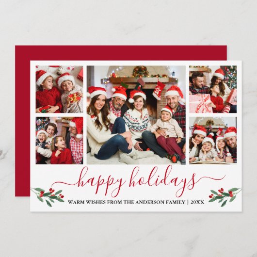 書道水彩赤いホリー5写真 シーズンカード (正面/裏面)