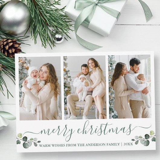 書道水色ユーカリプトゥスグリーンクリスマス シーズンカード