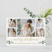 書道水色ユーカリ金ゴールドクリスマス シーズンカード (スタンド正面)