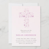 書道洗礼の少年、ピンクの水彩十字 招待状 (正面)