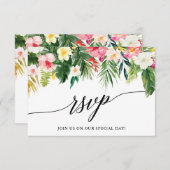 書道熱帯フローラ結婚式RSVPカード 出欠カード (正面/裏面)