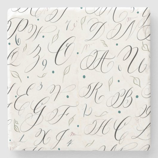 書道用アルファベットと大理石コースターが栄える ストーンコースター (正面)