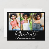  書道用インクペンの卒業3枚の写真 ポストカード (正面/裏面)