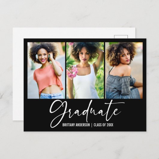  書道用インクペンの卒業3枚の写真 ポストカード (正面/裏面)