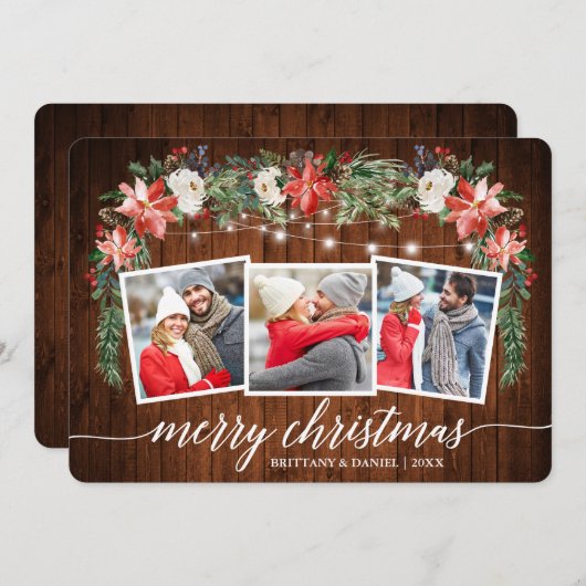 書道用木材3枚写真水彩冬フローラ シーズンカード (正面/裏面)