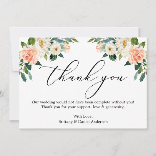 書道用水エレガント彩サンゴ白フローラ サンキューカード (正面)