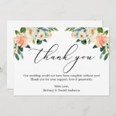書道用水エレガント彩サンゴ白フローラ サンキューカード (正面/裏面)