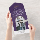 書道用紫エレガントのクリスマスカード オールインワン招待状 (貼ってはがせる)