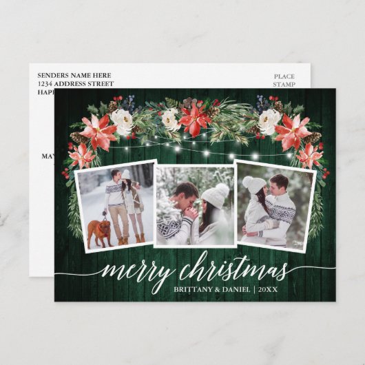 書道用緑の木3枚の写真水彩フローラ ポストカード (正面/裏面)