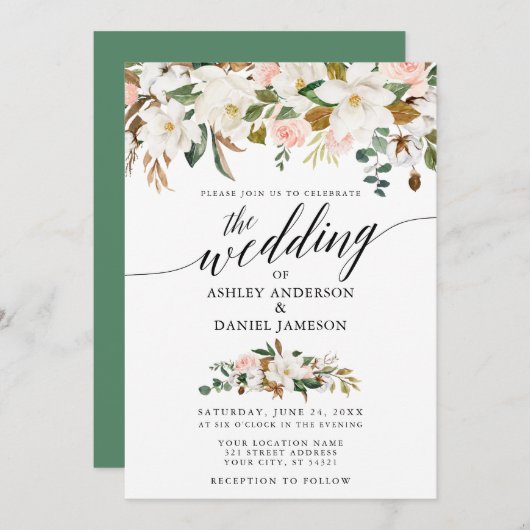 書道白マグノリアスバラ結婚ズ 招待状 (正面/裏面)