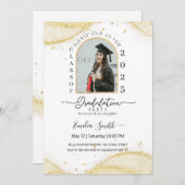 書道白金ゴールドグリッター写真卒業 招待状 (正面/裏面)