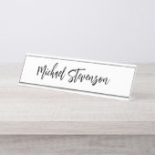 書道白黒パーソナライズされたプレーンモダン デスクネームプレート (正面)