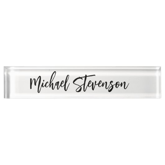 書道白黒パーソナライズされたプレーンモダン デスクネームプレート (正面)