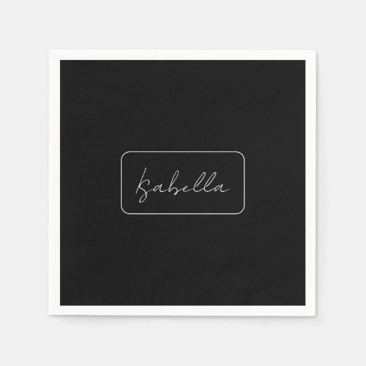 書道白黒プレーンクリエイティブモダン名 スタンダードカクテルナプキン (正面)