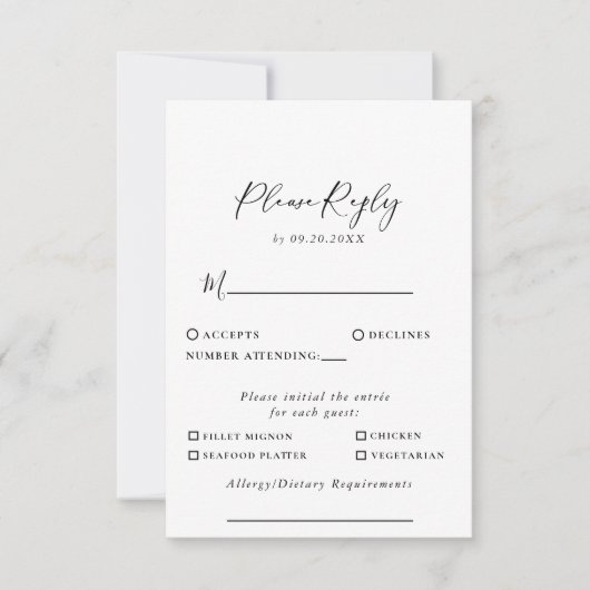 書道白黒結婚のメニュー選択応答 出欠カード (正面)