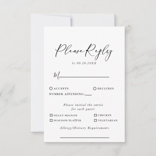 書道白黒結婚のメニュー選択応答 出欠カード (正面)