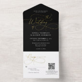 書道白黒金ゴールドQRコー結婚ド オールインワン招待状 (内側)