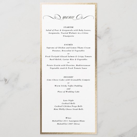 書道白黒、金ゴールドフレフォーマルーム結婚ズ メニュー (正面)