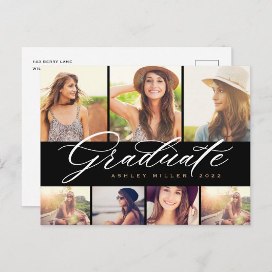 書道研究エレガント科写真コラージュパーティー インビテーションポストカード (正面/裏面)