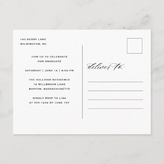 書道研究エレガント科写真コラージュパーティー インビテーションポストカード (裏面)