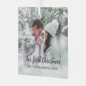 書道私たちの初めてのクリスマスカップルの写真 ガラスオーナメント (正面左)