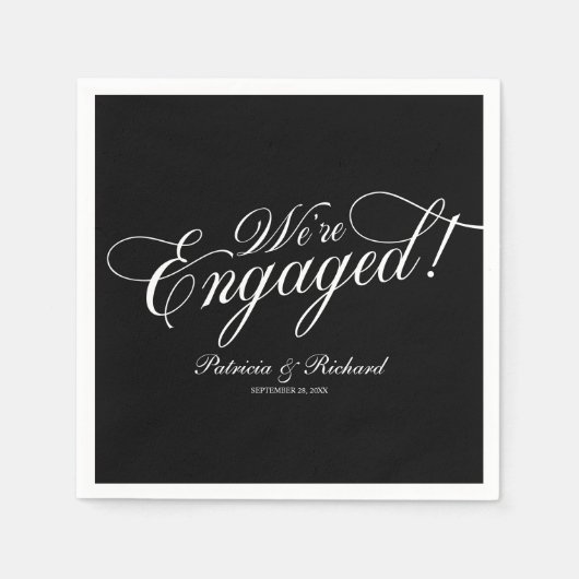 書道私たちは婚約した婚約パーティブラック スタンダードカクテルナプキン (正面)