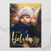 書道素朴モダン写真ハッピーホリデー 箔シーズンカード (正面)