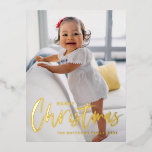 書道素朴モダン聖降誕祭の写真 箔シーズンポストカード<br><div class="desc">メリークリスマス!このカスタマイズ可能なフェスティバルフォイルのクリスマスフォトポストカードでクリスマスシーズンに金ゴールドの挨拶を送る。素朴な書がモダン特徴。写真、名前、年、その他の詳細を追加してパーソナライズ。この書モダン道写真クリスマスポストカードは他のカードのストックで利用可能。</div>