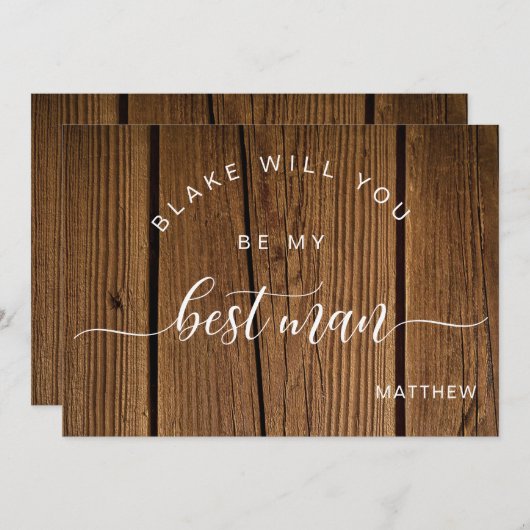 書道素朴木材、私の花婿介添人カード ノートカード (正面/裏面)