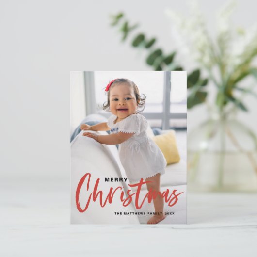 書道素朴赤モダンメリークリスマス シーズンポストカード (スタンド正面)