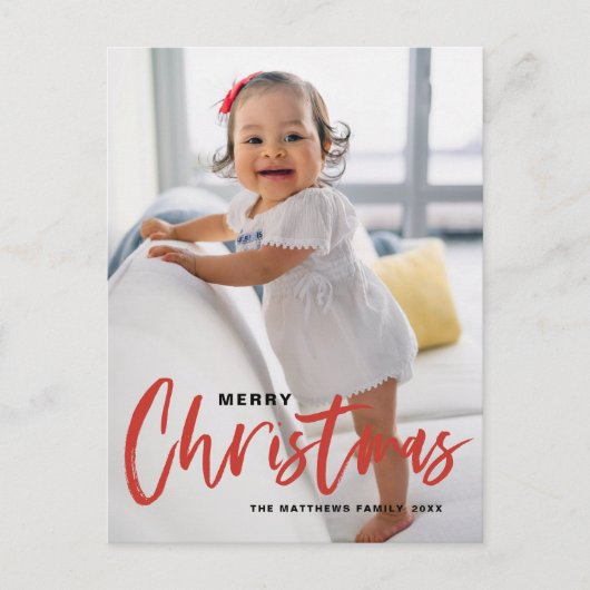 書道素朴赤モダンメリークリスマス シーズンポストカード (正面)