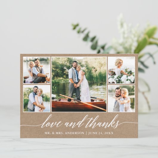 書道結婚のクラフト愛感謝してい5枚の写真 サンキューカード (スタンド正面)