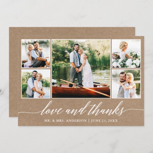 書道結婚のクラフト愛感謝してい5枚の写真 サンキューカード (正面/裏面)